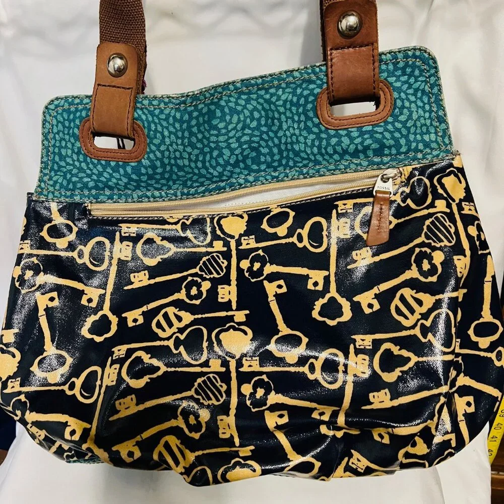 Fossil Key-Per Shoulder/Tote Purse-Teal/Navy Shopper-14